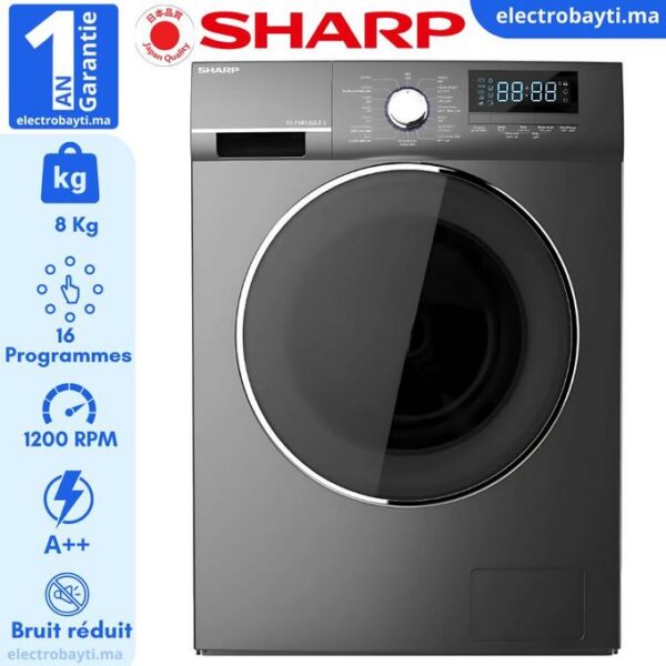 1 (1) Sharp Machine à laver automatique 8Kg 1200 T/min, A++