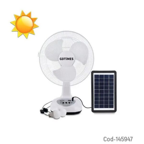 1 Ventilateur Solaire Portable Avec 2 Ampollets LED ET Panneau Solaire