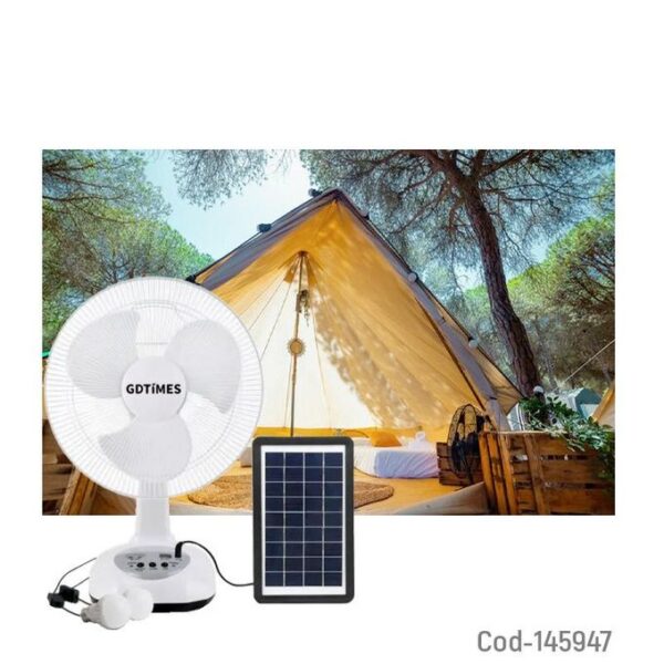 3 Ventilateur Solaire Portable Avec 2 Ampollets LED ET Panneau Solaire