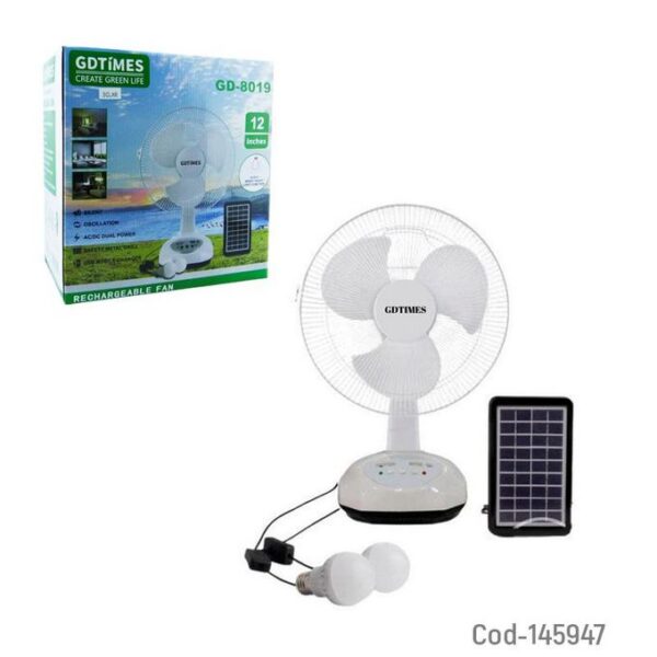 4 Ventilateur Solaire Portable Avec 2 Ampollets LED ET Panneau Solaire
